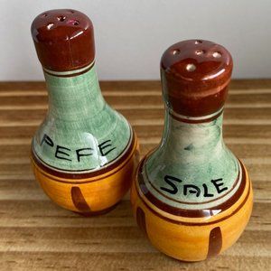 Vintage Italian Hand Painted Ceramic Salt & Pepper Shakers - “Sale & Pepe”